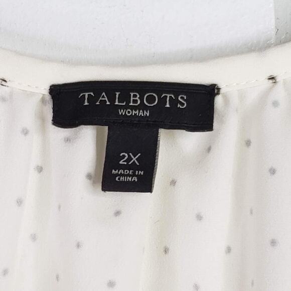 Talbots Blouse Women's Plus 2X Cream Black Polka Dot Semi Sheer LS Top Church - Picture 6 of 8